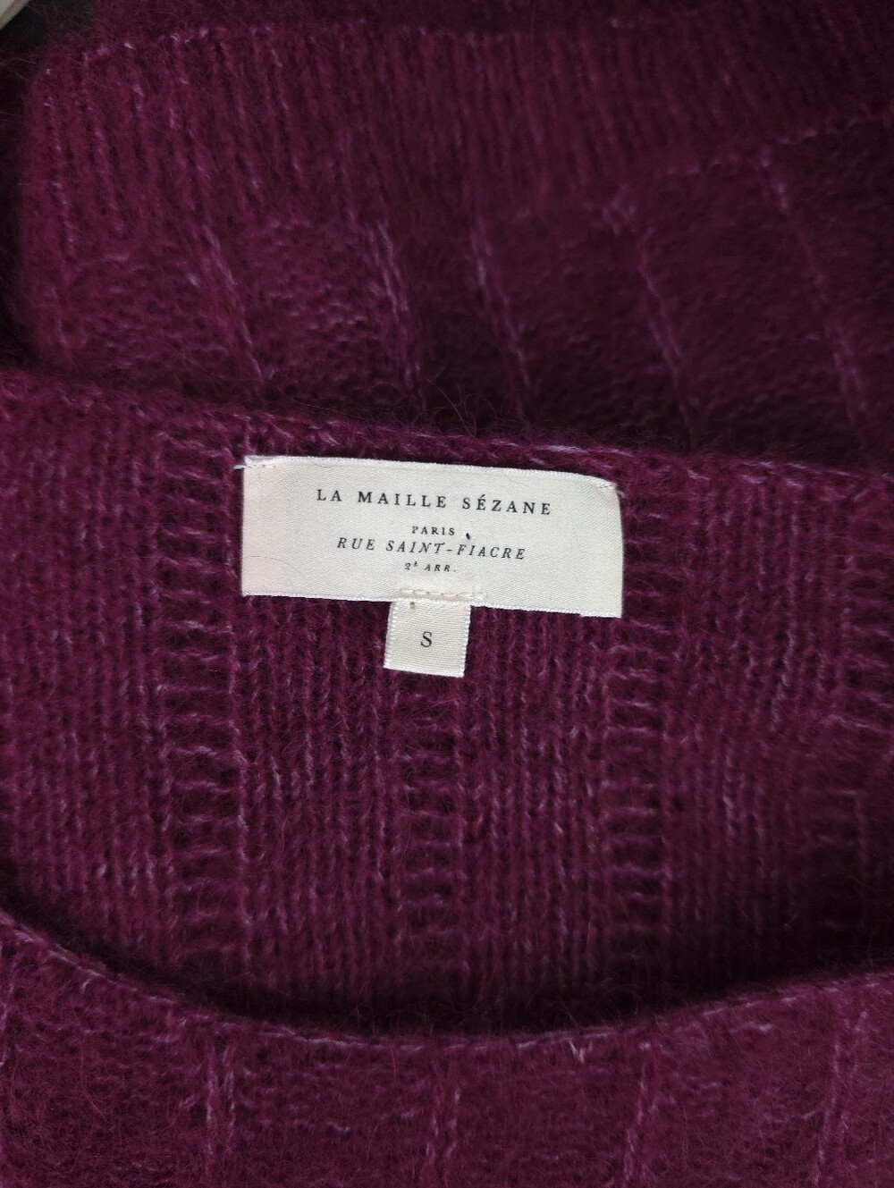 Sezane Aretha Fancy Knit Balloon Sleeves Sweater - Raisen Burgundy Small - Picture 6 of 11